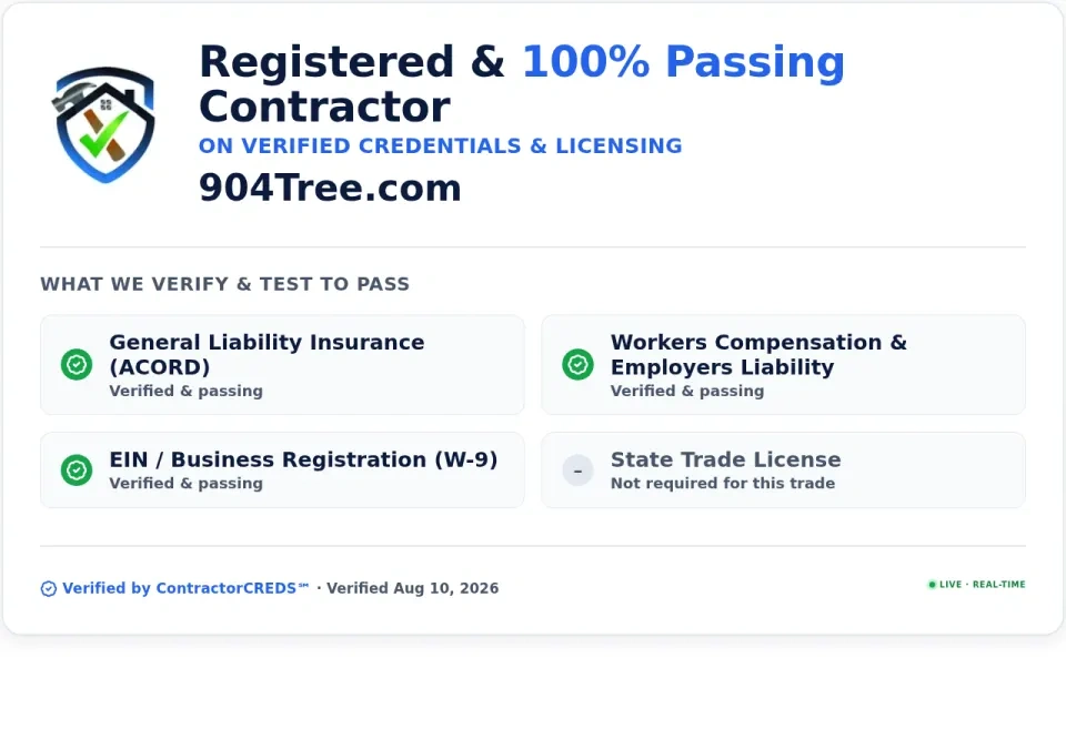 ContractorCREDS 100% Passing Contractor — 904Tree.com Jacksonville FL