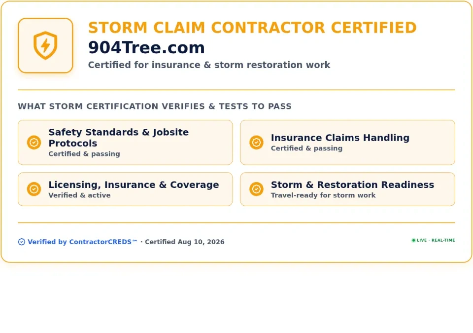 Storm Claim Contractor Certified — 904Tree.com Jacksonville FL